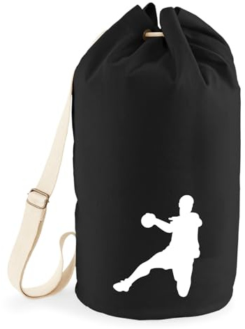Huuraa Seesack Handball Silhouette Geschenk | Tasche 20 Liter Strandtasche Black Baumwolle Rucksack Geschenkidee Schwarze Sporttasche Duffle Bag mit Kordelzug Verschluss