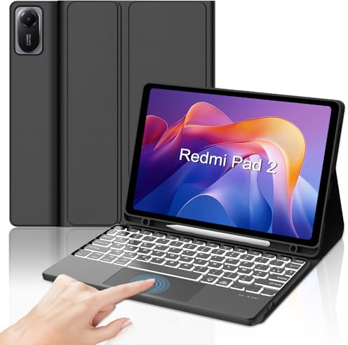 JADEMALL Coque Clavier avec Touchpad pour Redmi Pad 2 11 Pouces 2025, AZERTY Français Clavier Rétroéclairé Bluetooth avec Touchpad pour Tablette Xiaomi Redmi Pad 2 11 2025, Noir