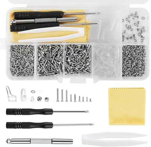 1000+ Pcs Eyeglass Sunglass Glasses Repair Tool Kit, Spectacle Repair Screwdriver Set - Mini Screwdriver, Screws Nuts, Silicone Nose Pads, Tweezer, Glasses Cloth Assortment Repair Tool Set