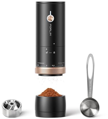 FORLIM Portable Electric Coffee Grinder, Cordless Rechargeable Coffee Bean Grinder with 80 Scale Precise Grinding Settings, Double-Click Start, 10-Blade Burr Coffee Grinders, Clog‑Protection