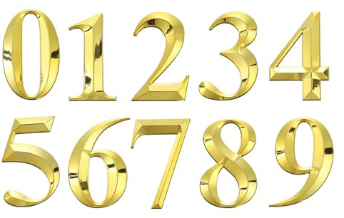 QUARKZMAN 20Pcs Numeri Civici Per Esterno 4 0-9 Autoadesivi Cassetta Postale 3D Adesivi Numero Porta Per Appartamento Ufficio Hotel Segnaletica Stanze Oro