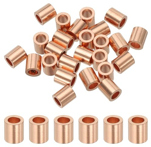 QUARKZMAN Manguito De Parada para Cable De Acero De 1/8 (3mm), Bucles De Crimpado De Cobre Manguitos Redondos para Ferrería De Cable Y Alambre, Dorado 25Pcs