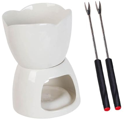 Colcolo Cacerola de cerámica para fundir Chocolate con 2 Tenedores, Calentador de, Olla para Fondue de Queso, Ideal para Fiestas, Aperitivos de, B