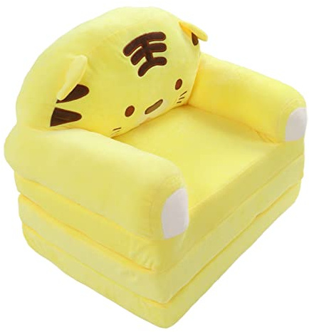 Aoresac Sofá Cama para Niños con Parte Inferior Plegable 2 en 1, con Reposabrazos Ancho para Leer, Jugar y Tomar una Siesta, sofá Plegable para Niños con Dibujos Animados de Felpa Corta, (Amarilla)