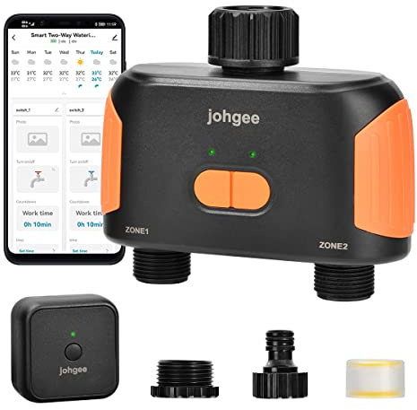 johgee Bevattningsdator WLAN 2 utgångar, intelligent WLAN bevattningsdator med Wi-Fi Hub