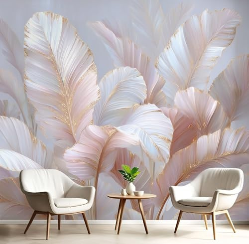 Carta da Parati Stile Piante Tropicali 250x175cm Carta da Parete Foglie Di Banano Grandi Murali Poster Fotomurale 3D Moderna per Soggiorno,Camera da Letto,Adulto e Studio, Rosa Chiaro