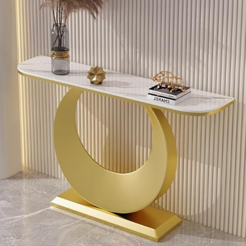 Generico Tavolo da consolle Stretto in Stile Industriale, Tavolo da Ingresso a Mezzaluna con Base in Metallo, tavolino da Divano con Dettagli Dorati per Soggiorno, Ingresso, 120 cm/47,2 - Design MOD