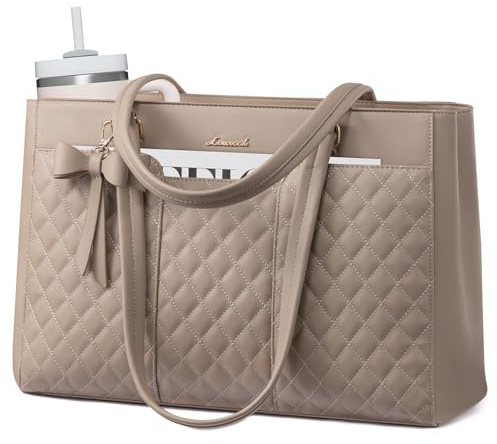 LOVEVOOK Laptopväska, handväska dam 15,6 tum, stor arbetsväska, shoppingväska, väska, PU-läder, lärarväska, portfölj, axelväska, väskor, kvinnor, bärväska för kontor, universitet, B-nude, 15,6 zoll
