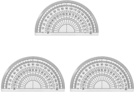 3 PCS Semicircle Plastic Protractor, 180 Degree Clear Angle Measuring Tool, Portable Drafting Math Ruler, for Students Teachers Classroom Learning Office Drawing and General Measuring Work