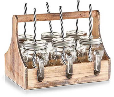 Zeller 19747 Trinkgläser-Set, 7-TLG., Glas/Metall/Holz, ca. 29 x 22,5 x 22,1 cm