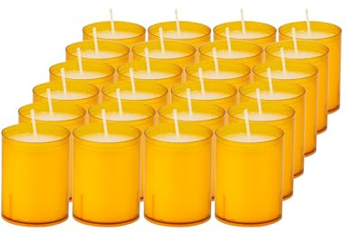 Sovie CANDLES Refill Kerzen Orange 24 Stück - Kerze in Kunststoff-Hülle - ca. 24 Stunden Brenndauer - Kerzen Deko Innen & Außen - Schützt Glas & Dekoration