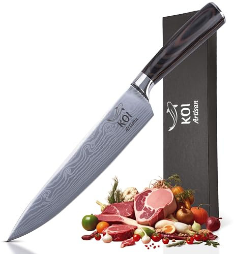 KOI ARTISAN Professional Chef Knifes - 8 Inch Razor Sharp Blade - Best Kitchen Knives - Japanese Knives High Carbon Stainless Steel–Chef Knife Stylish Pattern