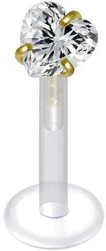 Monster Piercing Gold eloxiert 3MM Herzen CZ Stein Push Fit Top mit 16 Gauge UV BioFlex Madonna Labret Tragus Bar Piercing