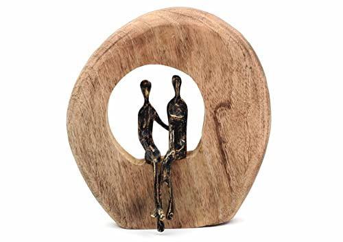 Casablanca Skulptur Paar, Deko Figur Naturfarben, Metall u. Mangoholz Statue Wohnzimmer, Büro Dekoration H. 25 cm x B. 23,5 cm - Geschenk Moderne Skulpturen, Couple Liebe Figur