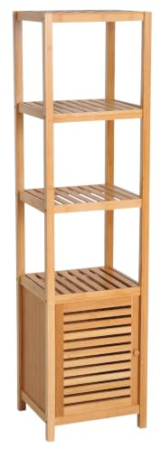 HOMCOM Meuble Colonne Rangement Salle de Bain 36L x 33l x 140H cm Bambou | Design Naturel, 2 Étagères, 4 Niveaux + Placard