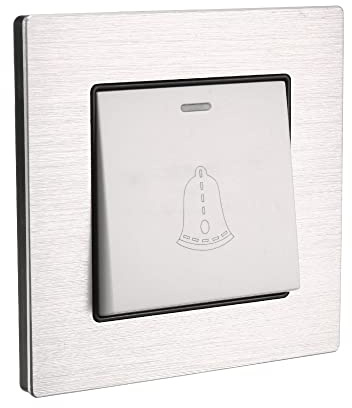 sourcing map Doorbell Push Button Switch Wall Mounted Resettable Square White Button AC 250V 16A Aluminum Panel 86mmx86mm