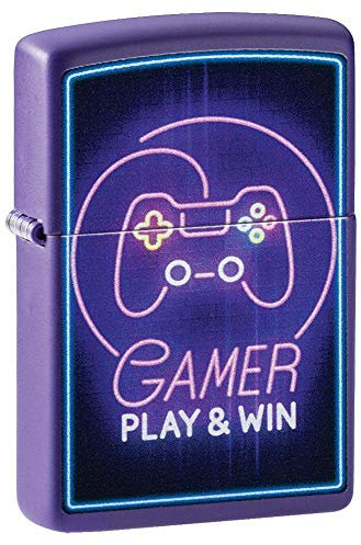 Zippo – Game Design Play & Win - Deep Purple Matte - Color Image- Essence Briquet Coupe-Vent, Rechargeable, dans Une boîte Cadeau de Haute qualité 49157 Taille Unique Gris