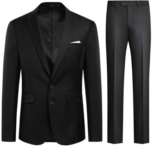 Allthemen 2 stycken Enfärgad kostym med två affärsknappar (Blazer + Byxor), Svart, 3XL