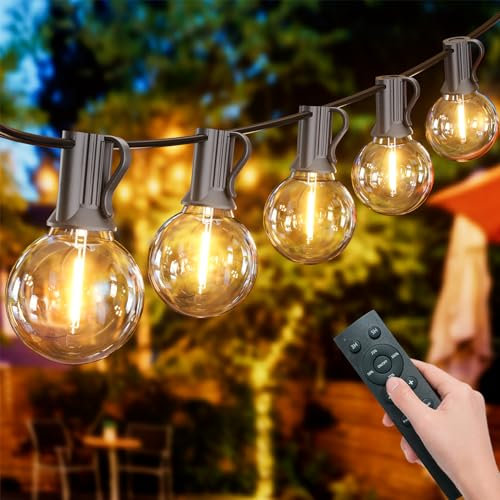 Yuusei 15M Lichterkette Außen, LED lichterkette outdoor mit Fernbedienung, 25+1 Plastik Wasserdicht IP45 Glühbirnen Warmweiß für Party, Garten, Terrasse, Hochzeiten