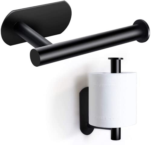 On and Off Porte Papier Toilette, Support Premium sans Perçage, Porte Rouleau Papier Toilette Mural en Acier Inoxydable pour Cuisine et Salle de Bain, Noir