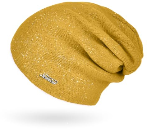 Neverless® Damen Mütze Herbst Strick-Beanie ungefüttert Feinstrick Glitzer Slouch einfarbig Uni