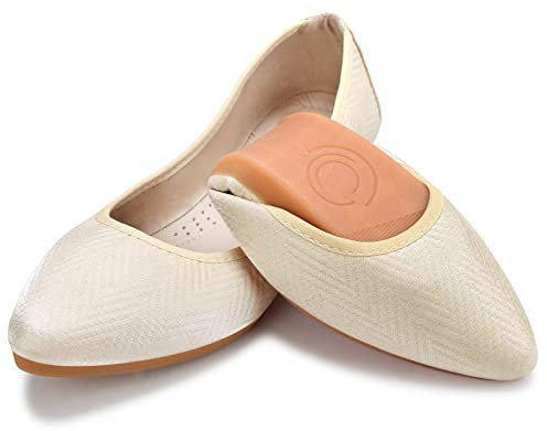 MACHSWON Ballet Flats for Women Comfortable Women's Dressy Flats Memory Foam Casual Slip on Pointed Toe Wedding Ballerina Shoes Ladies(Apricot, Size 5)