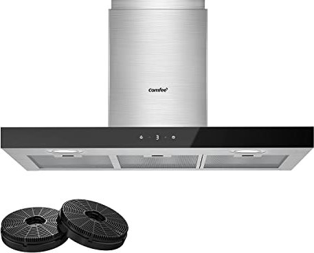 COMFEE' 90 cm Chimney Hood 90M77 Class A+++ Stainless Steel Extractor Hood with Recirculating & Ducting System, Gesture Control Extractor Fan Kitchen with Carbon Filters