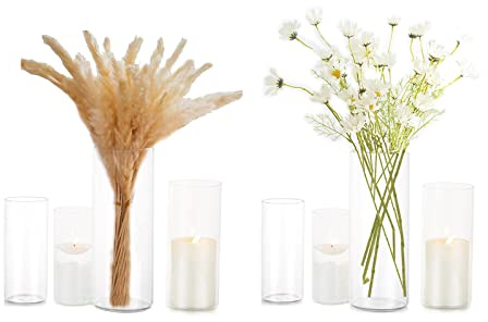 Zylindervase Bulk Klar Eylkoi - 2 Satz (4 STK/Satz) Kerzenhalter Glas Set Glaszylinder Mehrere GrößEn, Kleine Vasen füR Tischdeko, Vase füR Pampasgras Groß Tischdeko, 10cm+15cm+20cm+25cm(Hoch)