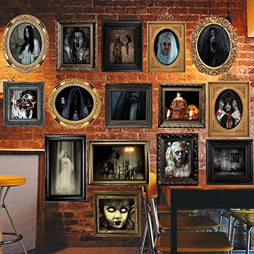 Benjia 15 Halloween Gotico Decoracion Terror Cráneo Fotos Embrujadas Horror Marco De Fotos, Impermeable, Con 80pcs Puntos Autoadhesivos, Espeluznante Decoración Para La Casa Encantada Castillo
