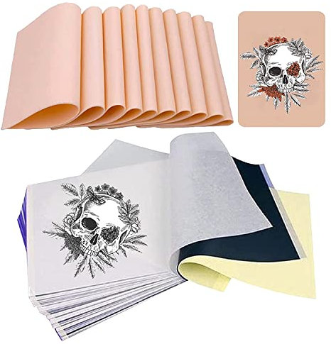 Unihuby 30pcs Kunsthaut Tattoo Transferpapier Set - 10pcs Tattoo Übungshaut und 20pcs Stencil Papier Tattoos Haut Praxis für Tattoos Zubehör