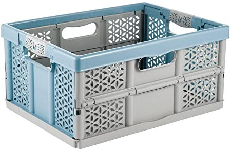 keeeper Robusta Cassetta Pieghevole con Impugnature Soft-Touch, 48,5 x 35 x 23,5 cm, 32 L, Lea, Nordic Blue (Blu)