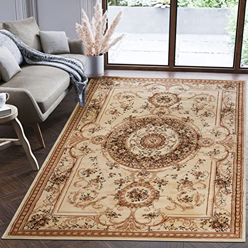 Mazovia Groß Teppich Flur 300x400cm Creme Klassisch Traditionell Weich | Teppich für Eingangsbereich Küche Büro Wohnzimmer Schlafzimmer Beige Pflegeleicht Fußbodenheizungsgeeignet Mittelflor Elegant