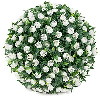DAZZLEEX Landscaping Grass Ball,Artificial Rose Flower Balls Topiary Hanging Garden Basket Plant UV Stable(D 25cm)