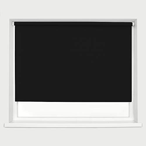 Black Blackout Roller Blinds Thermal Blackout Material Metal Brackets & FIttings 25mm Roller Tube Easy Fit Child Safe Bedroom Office90cm Width x 160cm Length