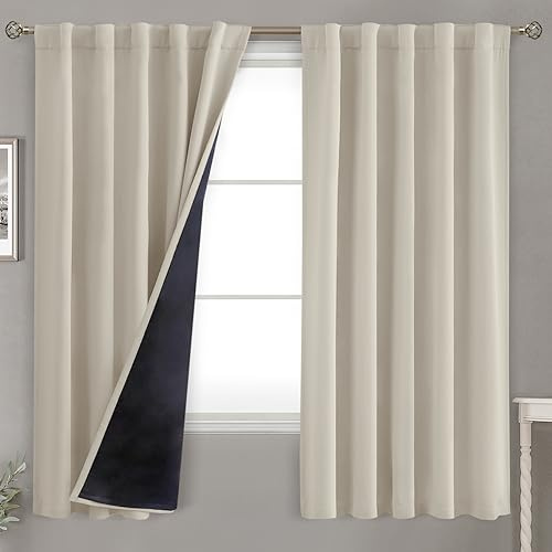 BGment 100% Room Darkening Thermal Insulated Blackout Curtains 63 Inches Long with Liner, Rod Pocket and Back Tab Double Layer Noise Reduce Curtains for Bedroom (42 x 63 Inch, 2 Panels, Cashmere)
