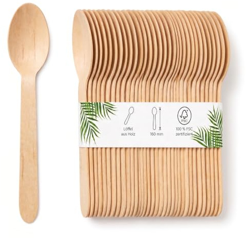 DeinPack 500 Holzlöffel 16 cm Birke biologisch abbaubar Einweg-Holzbesteck | 500 Stück, biologisch abbaubar, Nachhaltiges Besteck, Einwegbesteck, Holzbesteck