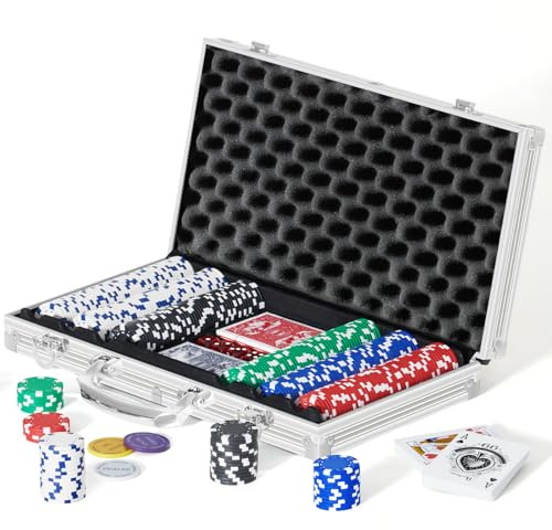 Boyzhood Poker Chips,300 Pcs Poker Set with Aluminum Travel Case,11.5 Gram Poker Chips Set for Texas Holdem Blackjack Gambling
