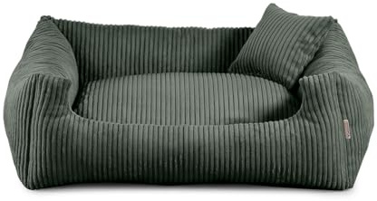 Gutekissen® Hundebett aus weichem Material, gefüllt mit Polyurethanschaumstoff, Geripptes Material, schmutzabweisend, Farb- und Größenwahl, inklusive kleines Kissen. (XS - 55x45, Grün)