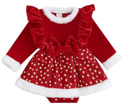 Vioyavo Natale Completo Neonata Elegante Abito Principessa Rosso Invernale Bimba con Bowknot Bodysuit Natalizio Completo Bambina Tutina Vestitino (Rosso, 0-6 Mesi)