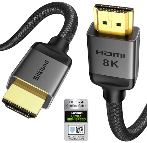 Silkland 10K 8K HDMI 2.1 Cable 10ft, (Upgrade Braided) Certified Ultra High Speed HDMI Cable [8K@60Hz, 4K@240Hz 120Hz] 48Gbps, HDR10, eARC, HDCP 2.2&2.3, Compatible for Soundbar/PS5/Xbox/Roku TV