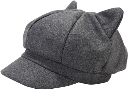 LUOFENG Newsboys-Baskenmütze für Damen, atmungsaktive Cabbie-Mütze aus Wolle, Y2K-Cool-Girl-Katzenohr, achteckige Kappe, Subkultur-Kopfbedeckung