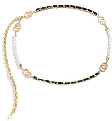 Bauchketten für Damen, Damen-Taillenkette, Perle, Doppelring, Legierung, verstellbar, mehrschichtig, Körper-Taillenkette für Damen und Mädchen (Gold A)
