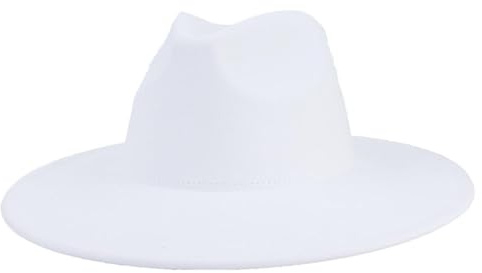Bywenzai Männer Frauen Filz Top Hüte Fedora Panama Hüte Topper Herren Damen Paar Hut Mit Großer Krempe Flachkrempiger Herrenhut Hut Mit Breiter Krempe Jazz Cap M (56-58Cm) Weiß