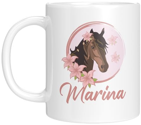 TassenTicker - Tasse mit Namen personalisiert - Pferdemotiv - Geschenke für Mädchen - Personalisierte Tasse - Ideales kleines Geschenk - Geschenk für Frauen - Pferde Mädchen - Tasse mit Motiv - Weiß