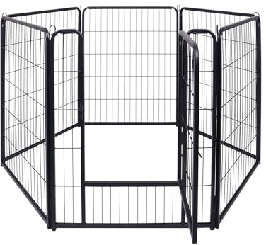 JOIEYOU Welpenlaufstall Pet, Freilaufgehege Hund mit automatischer Verriegelung, Metall Faltbare Freigehege mit 1 Tür, 6 TLG. 65x80 cm