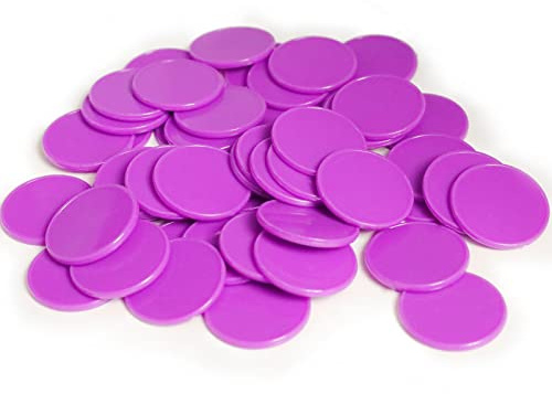HAKITAROOM Set med 100 ogenomskinliga inlärningsräknare i plast mini pokerchips spelpolletter med förvaringslåda (lila, 3,58 cm)