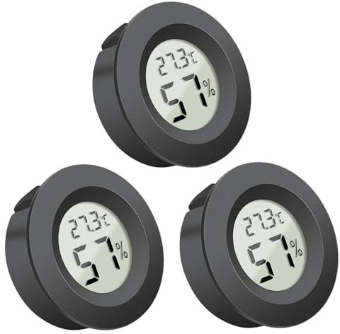 Hygrometer Thermometer Fathers Day Dad Gifts Round LCD Digital Round Temperature Humidity Meter Monitor Gauge for Greenhouse Dehumidifiers Humidifiers Basement Babyroom Home Office (3Pcs Black) (3)