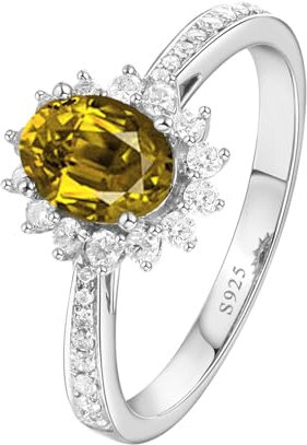 BCughia Ringe Silber Freundschaft, Damenring 925er Silber Blume Oval Form Gelb Zirkonia Ring Größe 63 (20.1)