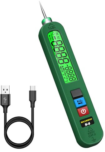 MAXRIENY Penna Tester di Tensione Ricaricabile AC 12-300V Grande Schermo Tester di Perdite Elettriche Unipolare con Allarme Sonoro e Rilevatore Di Fase Filo Sotto Tensione con Torcia Elettrica