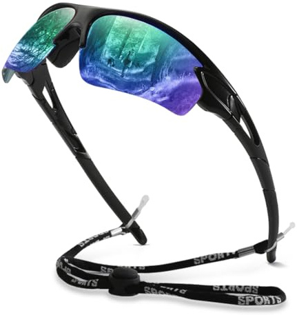 yoofun Polariserade solglasögon för män, sportglasögon cykelglasögon män kvinnor för baseball löpning cykling fiske golf UV400 skydd solglasögon med snöre, Grön, 123 Millimeter